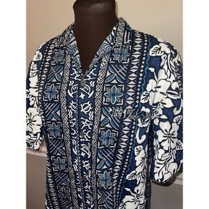 Royal‎ Creations Hawaiian Shirt Made In Hawaii Mens L Slit Pocket Blue Floral